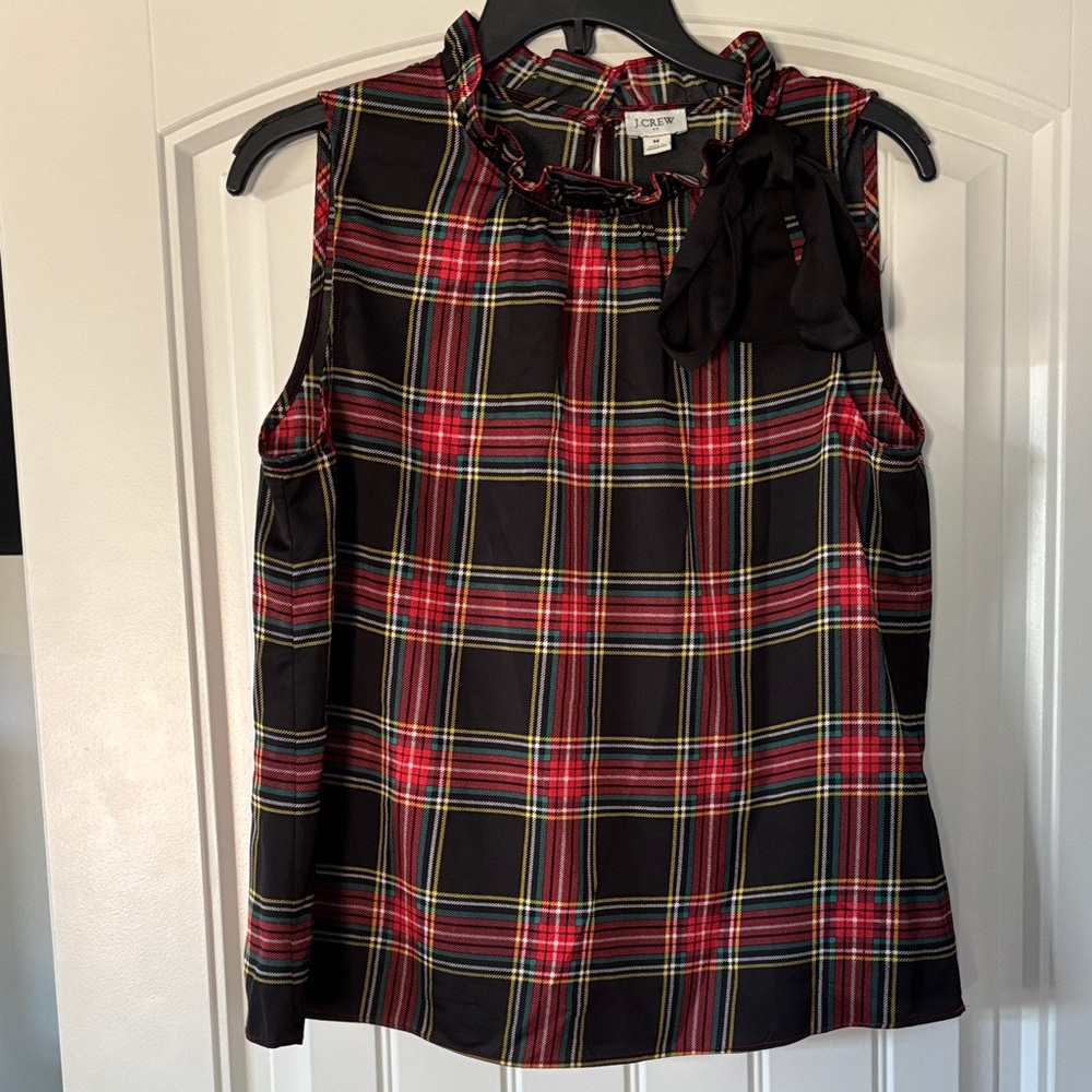 J. Crew Black and Red Plaid Ruffle Top